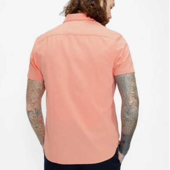 Ted Baker Kostume Dobby Shirt Coral Modal Short Sleeve Shirt Size 2 Small - Picture 3 of 13